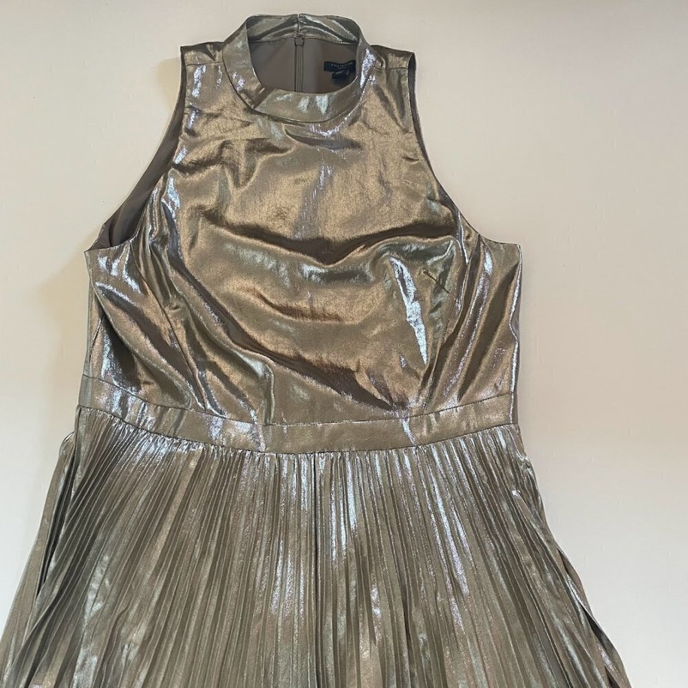 NWT Ann Taylor Dress Metallic Mock Pleated Shimmer Chiffon Cocktail New Years - Picture 4 of 12